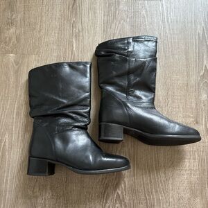 Cabela’s Shirred Block Heel Mid Calf Wide Black Boots Made In Canada Size 7